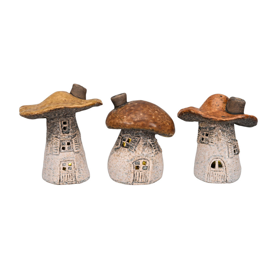 Dekohaus Pilz LED, Steinzeug, braun/weiß, sortiert  650538000711 650538000711 Steinzeug