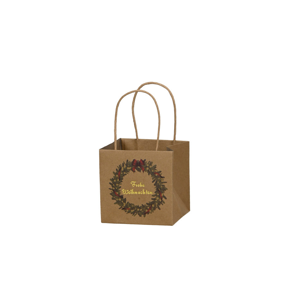 Weihnachts-Geschenktragetasche Kranz, 10,5 x 10,5x 10,5 cm, braun  671004010707 671004010707 10,5x10,5x10,5cm 8cm Henkel
