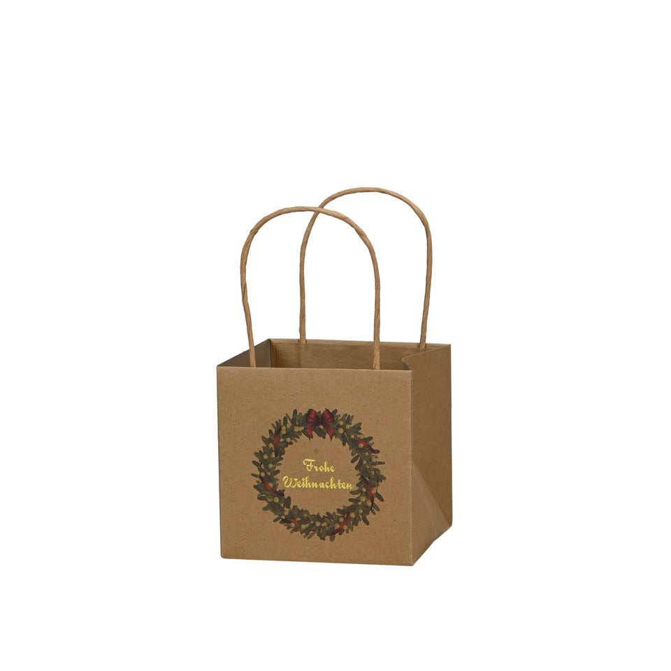 Weihnachts-Geschenktragetasche Kranz, 12 x 12 x 12 cm, braun  671004012707 671004012707 12x12x12cm 10cm Henkel