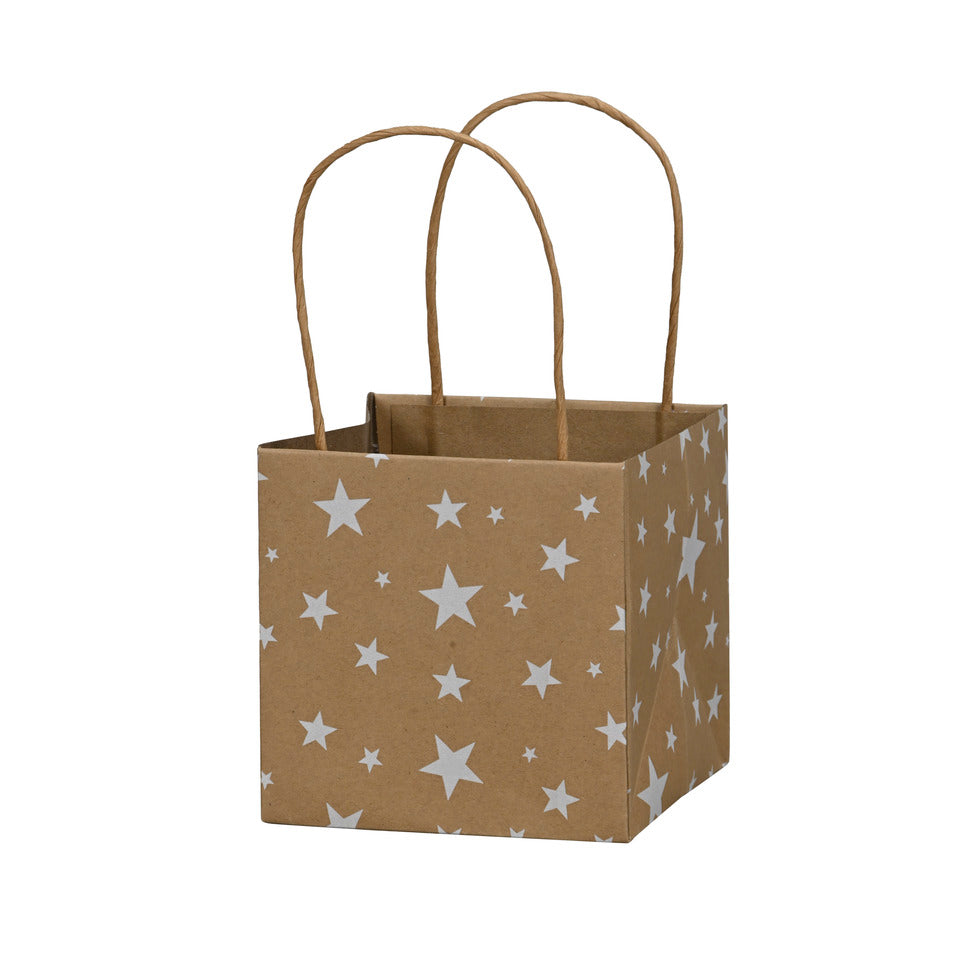 Weihnachts-Geschenktragetasche Sterne, 12 x 12 x 12 cm, weiß/natur  671008012200 671008012200 12x12x12cm 10cm Henkel