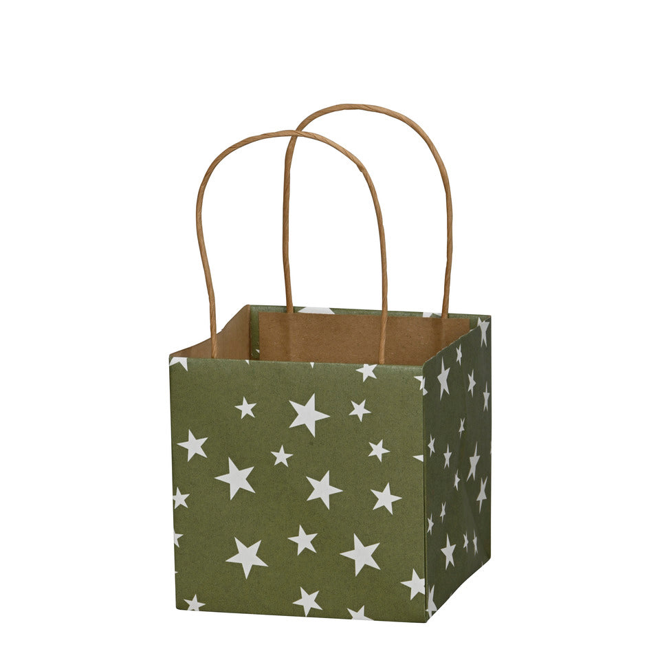 Weihnachts-Geschenktragetasche Sterne, 12 x 12 x 12 cm, grün/weiß  671013012911 671013012911 12x12x12cm 10cm Henkel