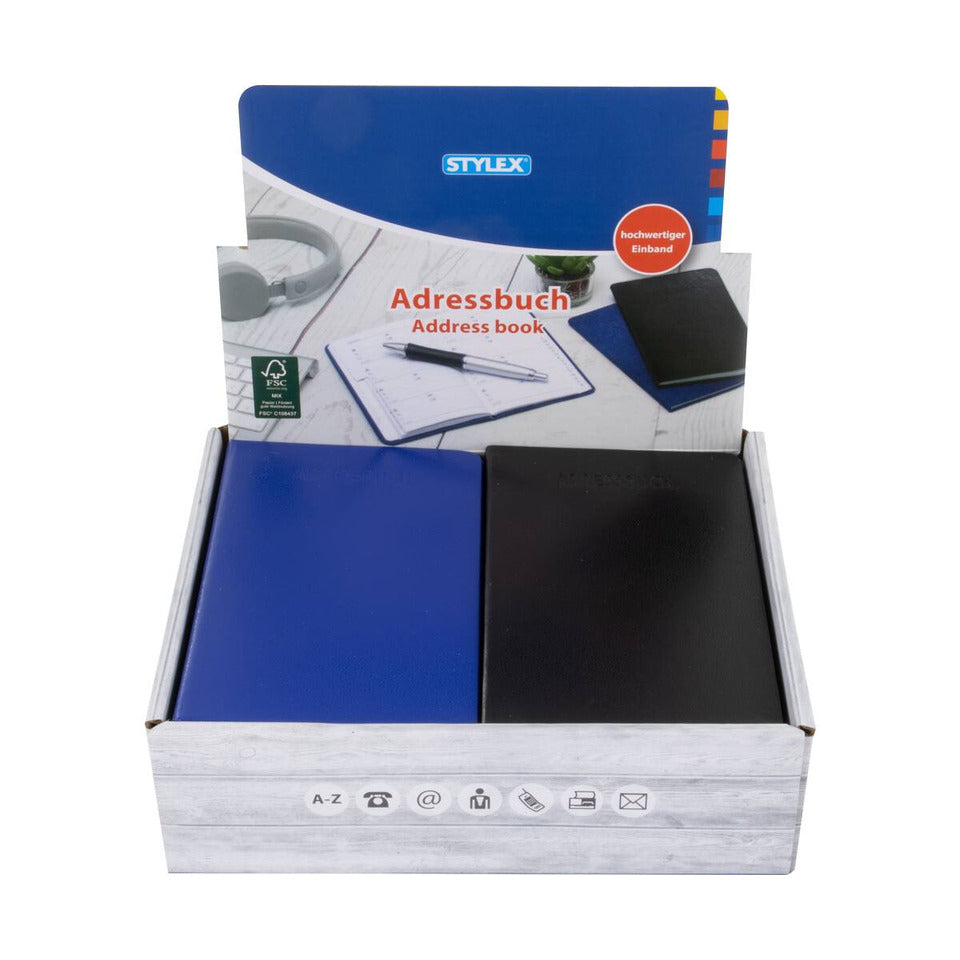 Adress- und Telefonbuch, 9,2 x 15,8 cm, sortiert STYLEX 46606 STYLEX 46606 8x15cm Farb. Sort. Uni