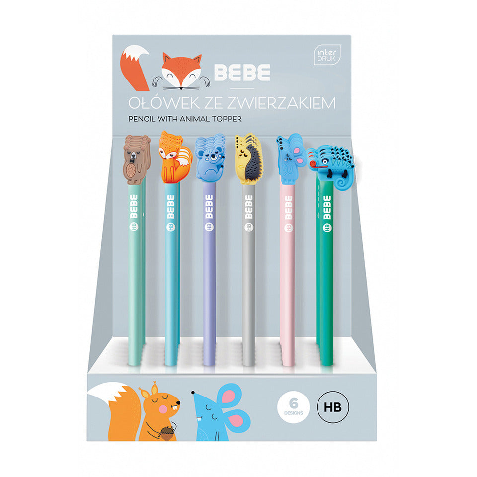 Bleistift mit Aufsatz BEBE Kids, HB, 36 Stück, sortiert INTERDRUK I95262 INTERDRUK I95262 6 Motive i.Display