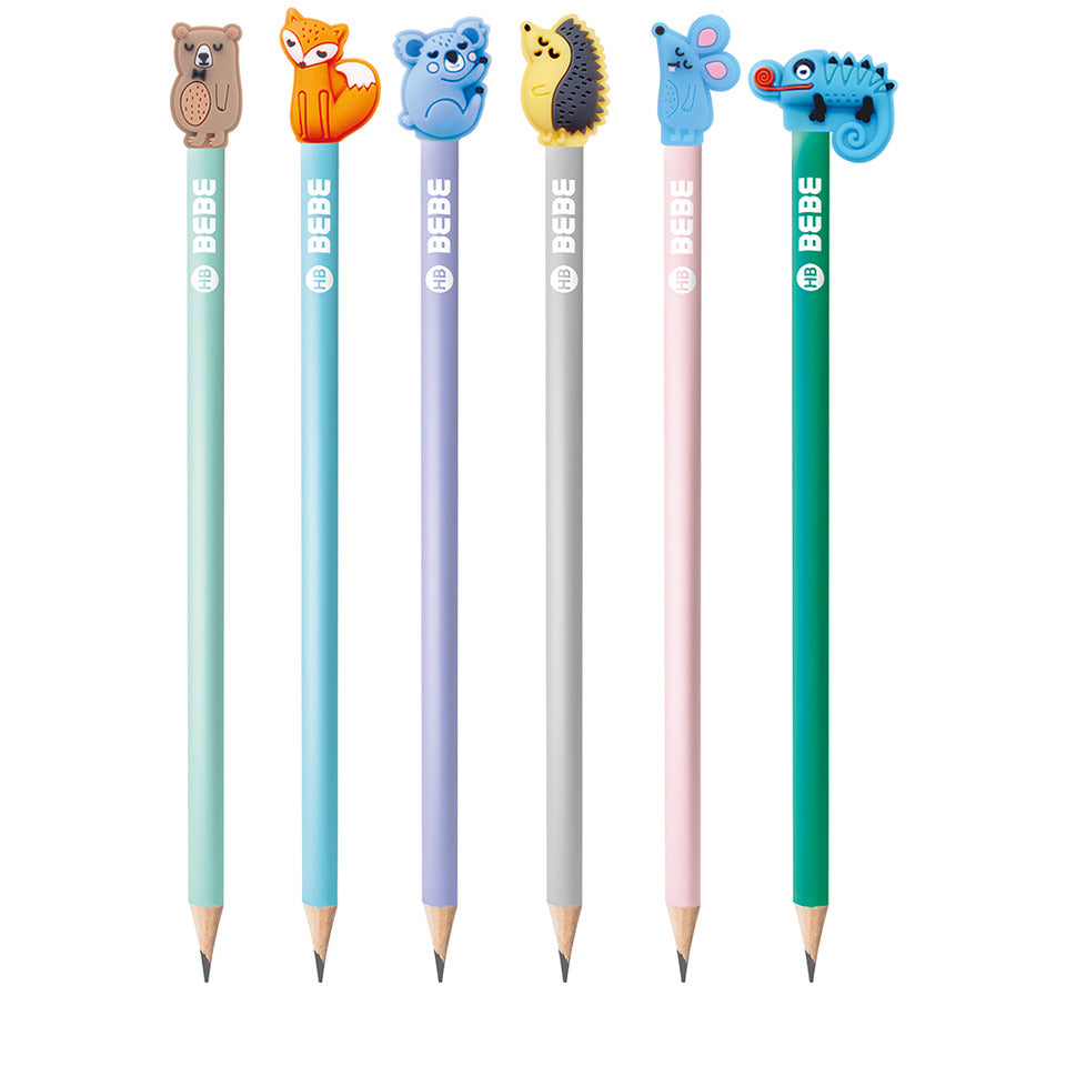 Bleistift mit Aufsatz BEBE Kids, HB, 36 Stück, sortiert INTERDRUK I95262 INTERDRUK I95262 6 Motive i.Display