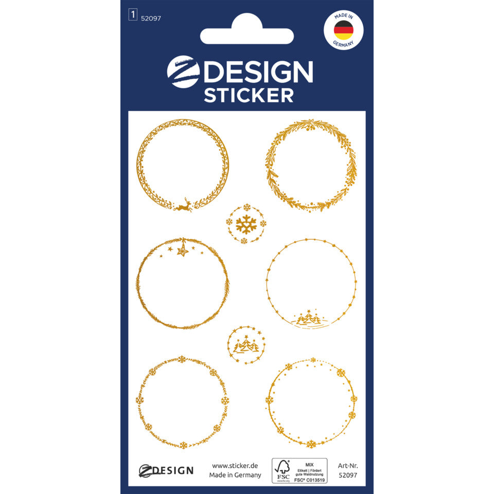 Weihnachtssticker Kreise, 8 Stück, weiß/gold AVERY ZWECKFORM 52097 Z-DESIGN 52097