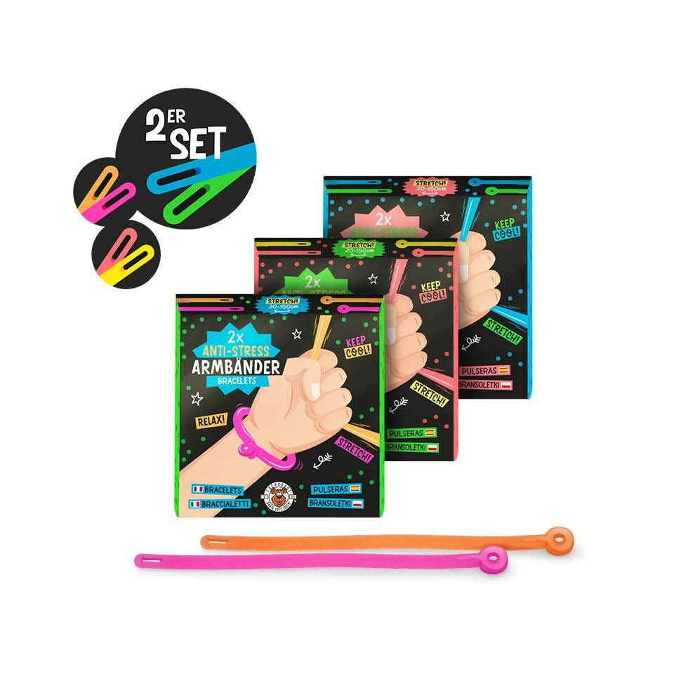 Anti-Stress Armband 2er-Set, 3-fach sortiert TRENDHAUS 965288 TRENDHAUS 965288 Alles f.d. Schule Neon