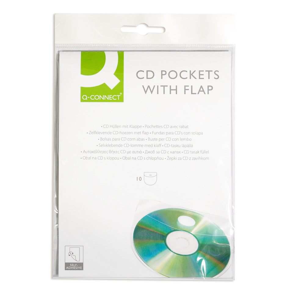 CD-Hülle, selbstklebend, 10 Stück Q-CONNECT KF27032 Q-CONNECT KF27032 m.Lasche
