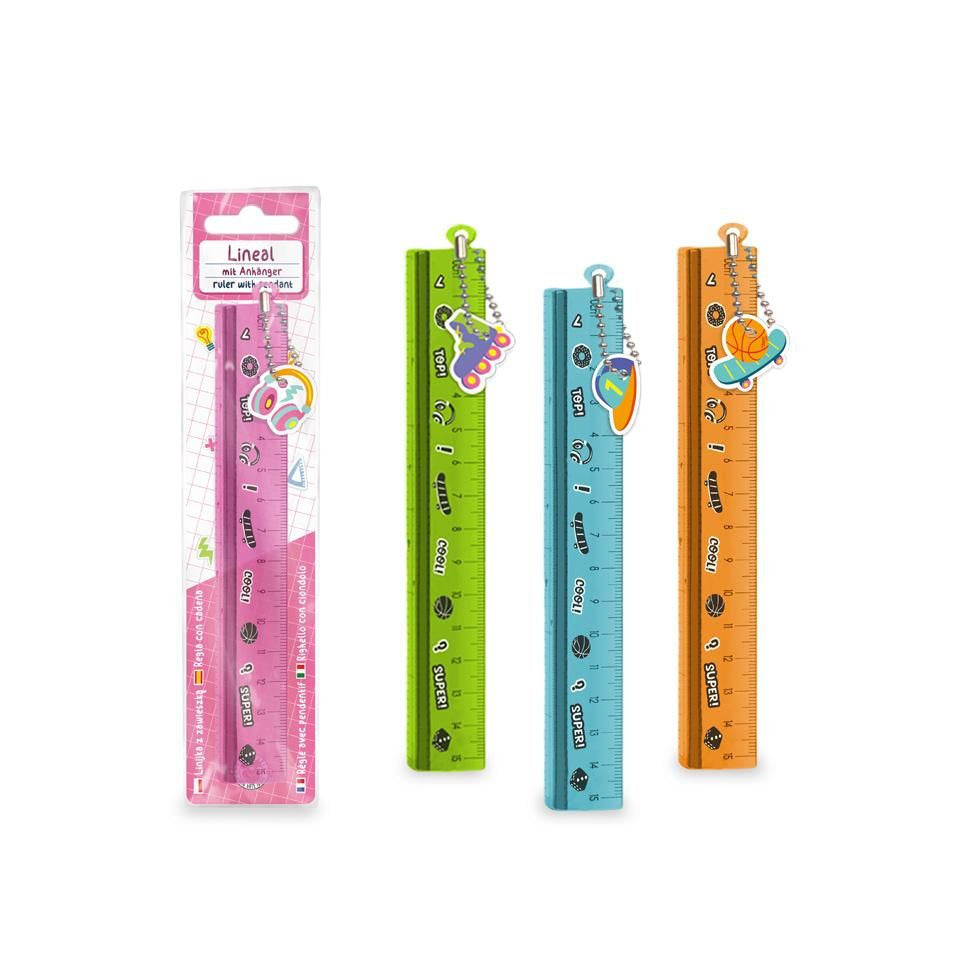 Lineal 15cm mit Anhänger, 4-fach sortiert TRENDHAUS 965714 TRENDHAUS 965714 Happy School  15 cm