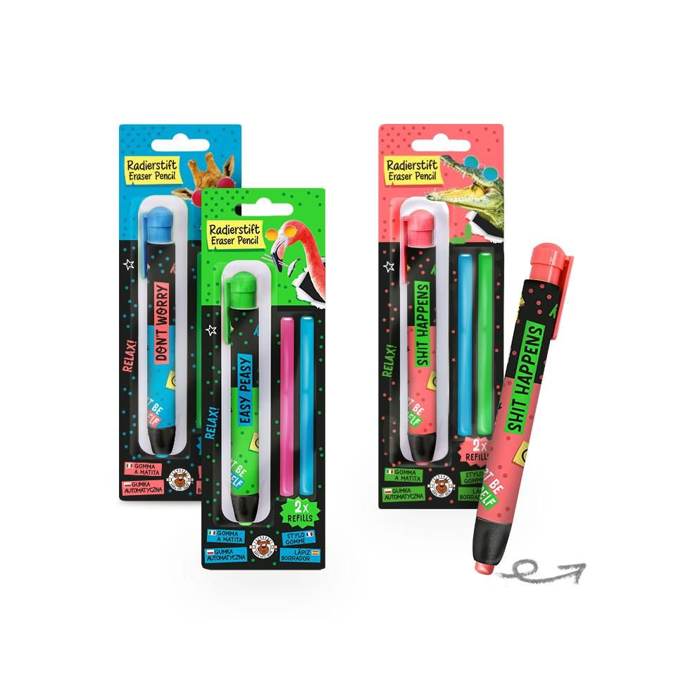 Radierstift mit Refills 3-teilig, 3-fach sortiert TRENDHAUS 965011 TRENDHAUS 965011 Alles f.d.Schule Neon