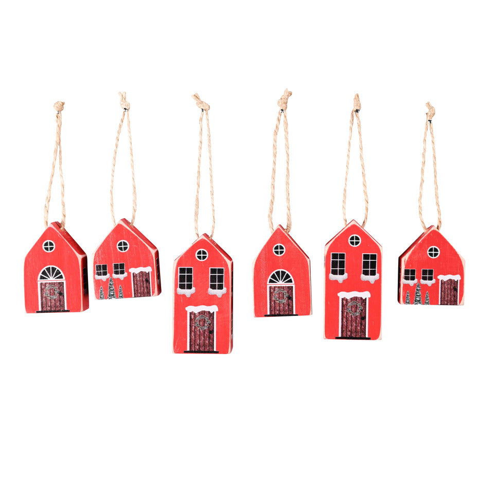 Weihnachtsanhänger Haus, Holz, 6 Stück, sortiert  650223000490