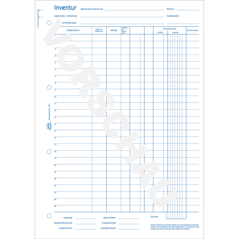 Inventurbuch, A4, 50 Blatt AVERY ZWECKFORM 1101 ZWECKFORM 1101 A4/50Bl