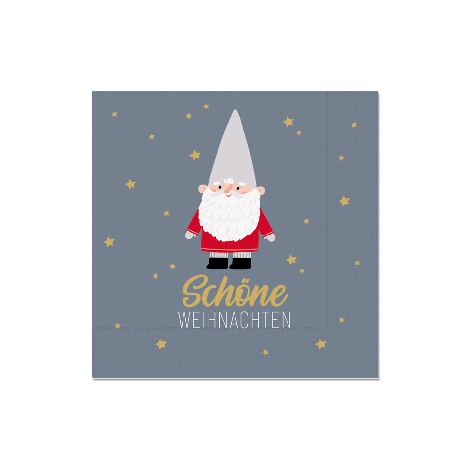 Weihnachts-Zelltuchserviette Happy Christmas Zwerg - Schöne Weihnachten, 33 x 33 cm, 3-lagig FÜR DICH 130164 FÜR DICH 130164 Happy Christmas  33 cm