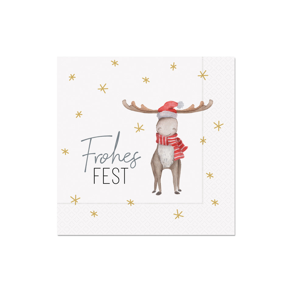 Weihnachts-Zelltuchserviette Lovely Christmas Elch - Frohes Fest, 33 x 33 cm, 3-lagig FÜR DICH 130175 FÜR DICH 130175 Lovely Christmas  33 cm