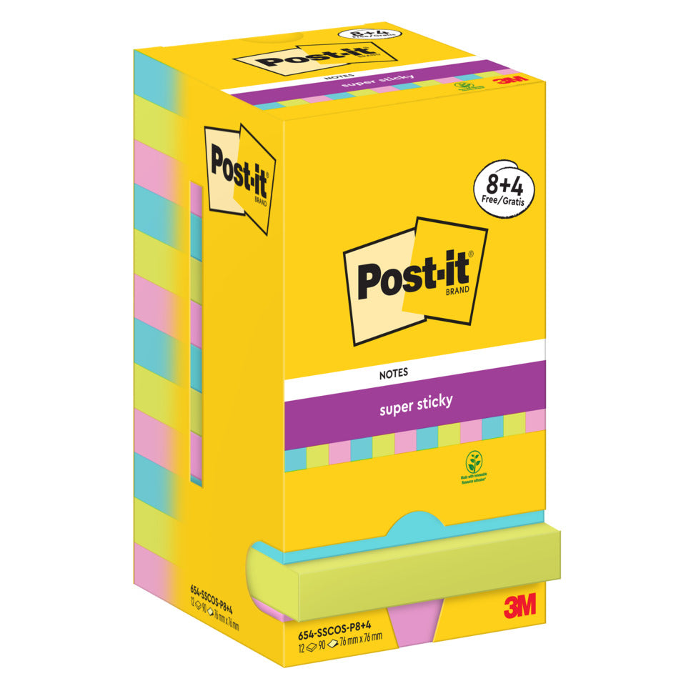 Haftnotizblock Super Sticky Notes Promotion Cosmic Collection, 76 x 76 mm, 12 x 90 Blatt POST-IT 654-SSCOS-P8+4 POST-IT 654-SSCOS-P8+4 76x76mm