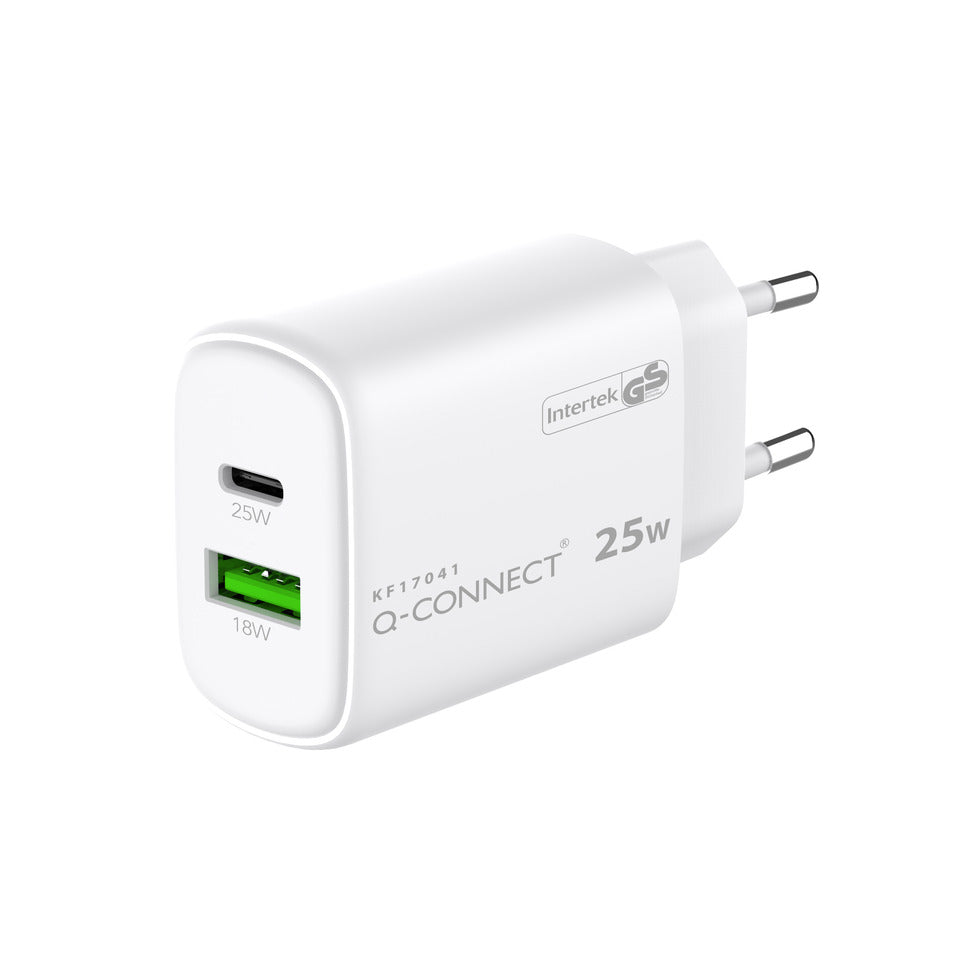GaN-Ladegerät 25W, 1x USB-A und 1x USB-c, weiß Q-CONNECT KF17041