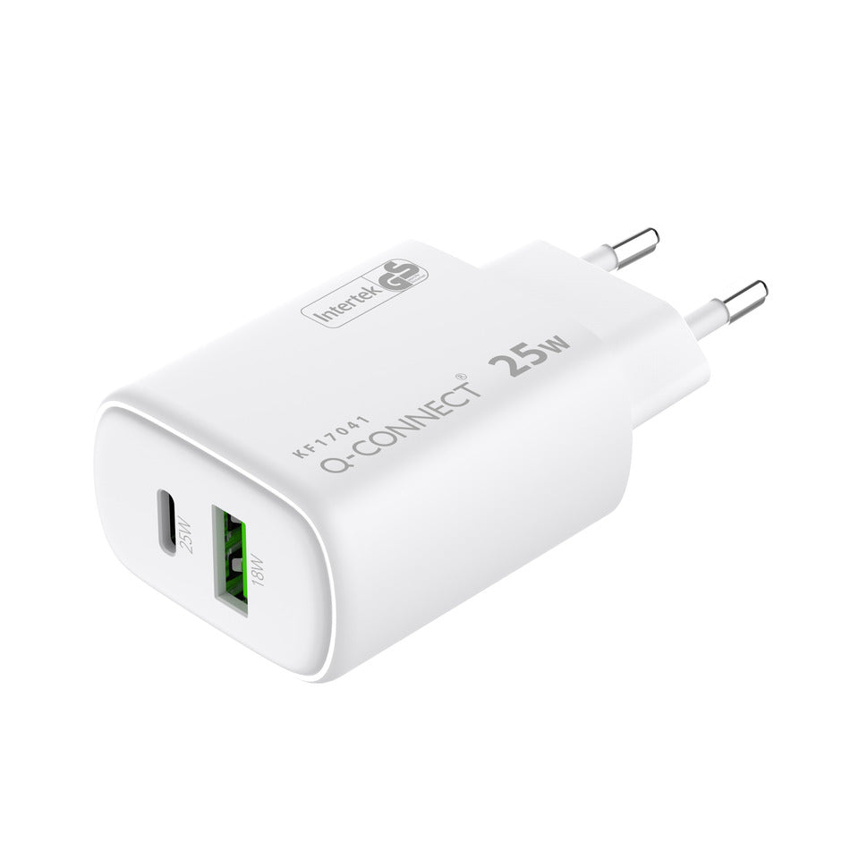 GaN-Ladegerät 25W, 1x USB-A und 1x USB-c, weiß Q-CONNECT KF17041
