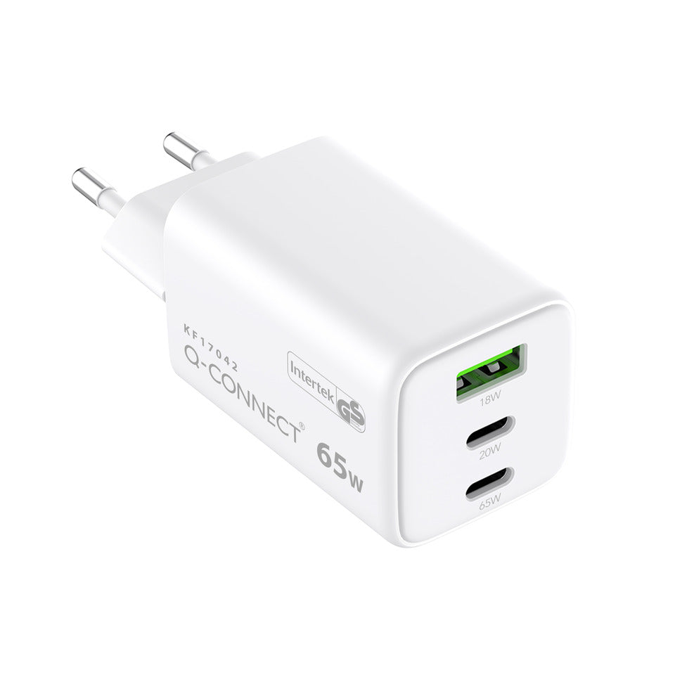 GaN-Ladegerät 65W, 1 x USB-A und 2x USB-C, weiß Q-CONNECT KF17042