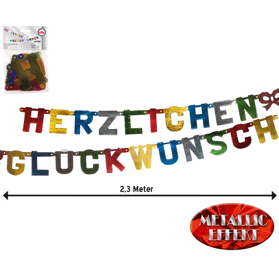 Girlande "Herzlichen Glückwunsch", 230 cm, bunt TIB 14001 TIB 14001 L 230cm