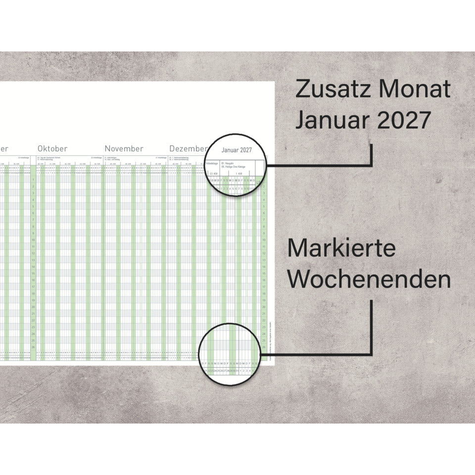 Urlaubsplaner 2026 - 26 Mitarbeiter, 100 x 29,7 cm, A4 gefalzt, grün RNK 2910/26 RNK 2910/26 zum Auffalten