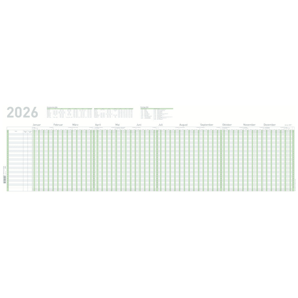 Urlaubsplaner 2026 - 26 Mitarbeiter, 100 x 29,7 cm, A4 gefalzt, grün RNK 2910/26 RNK 2910/26 zum Auffalten