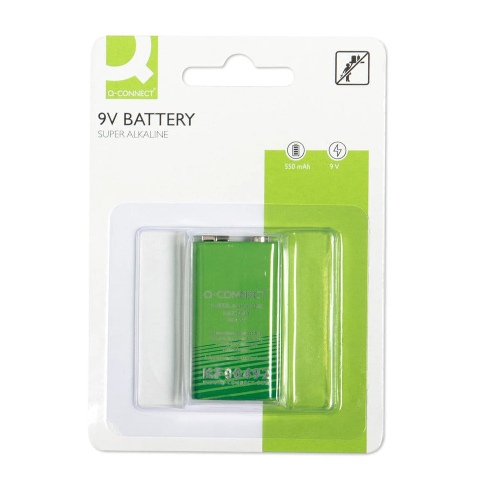 Batterie Alkali-Mangan 9V, 6LR61/E-Block, 1 Stück Q-CONNECT KF00492
