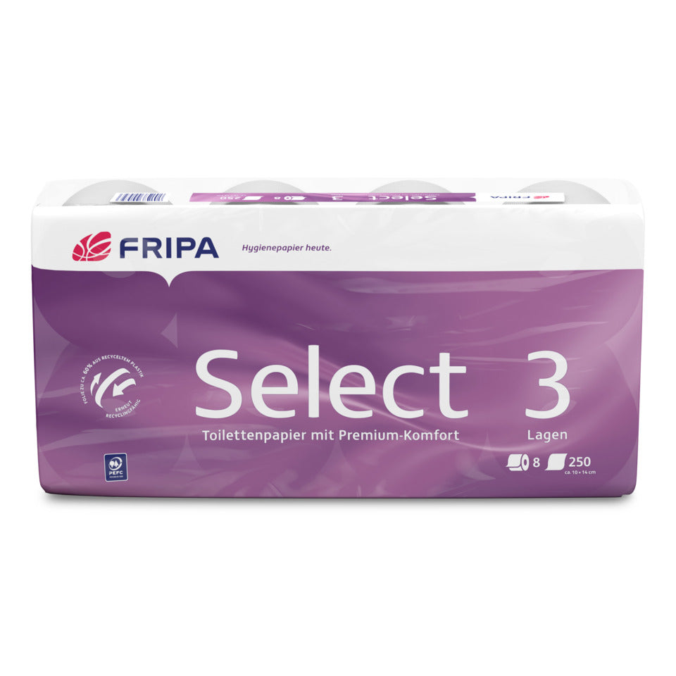 Toilettenpapier Select, 3-lagig, 8 Rollen á 250 Blatt, weiß FRIPA 1030806 FRIPA  1030806 Select