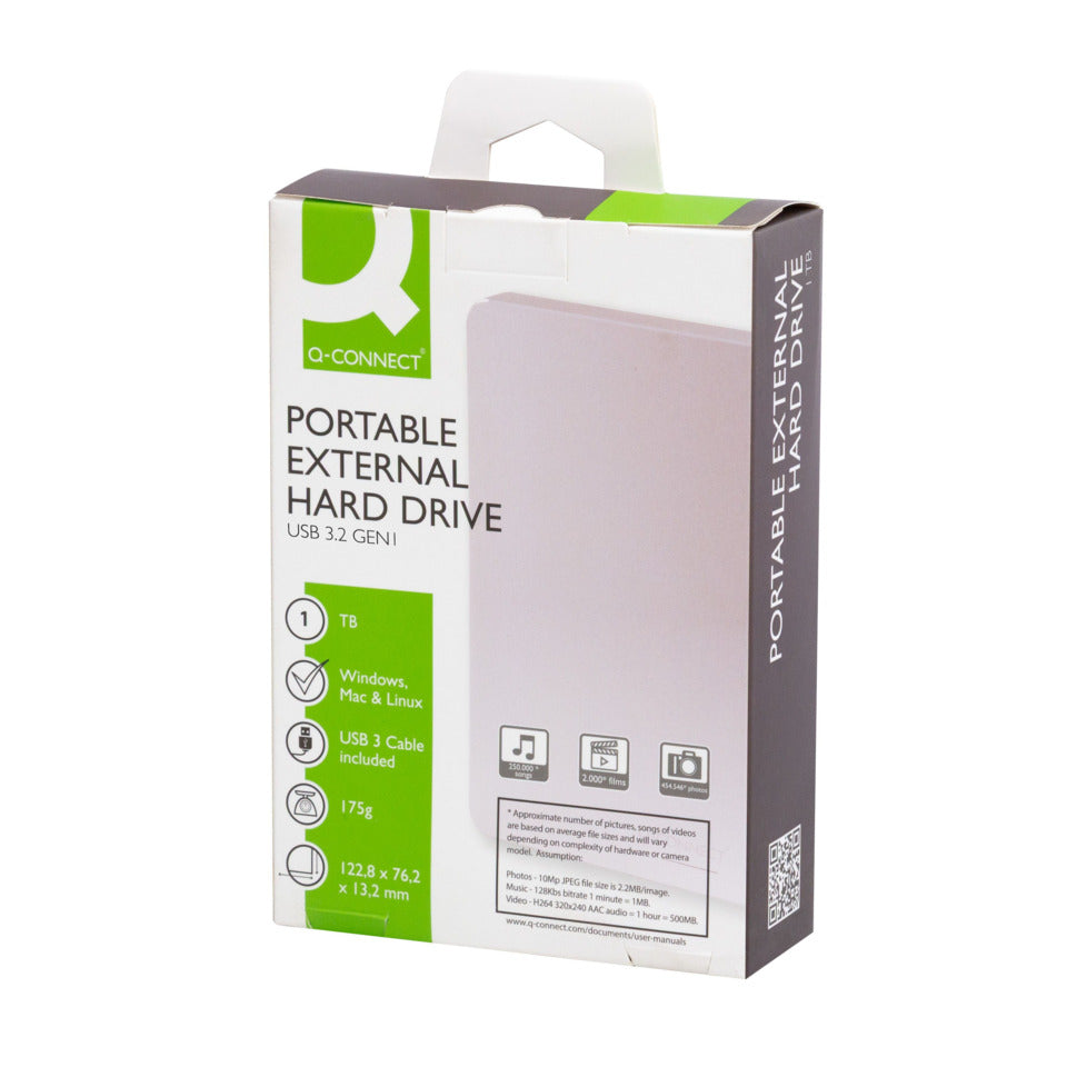 Festplatte extern, USB 3.2 Gen1, 1 TB, silber Q-CONNECT KF18083 Q-CONNECT KF18083 1TB