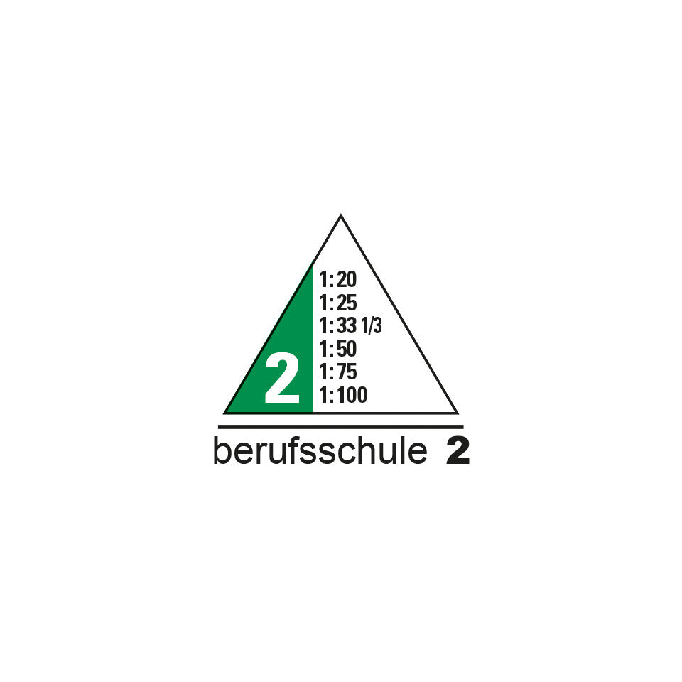 Dreikantmaßstab, weißer Kunststoff, 3 farbige Hohlkehlen, 30 cm, Teilung berufsschule 2 RUMOLD 150/2/30 RUMOLD 710115 Teil.2 Reduktion