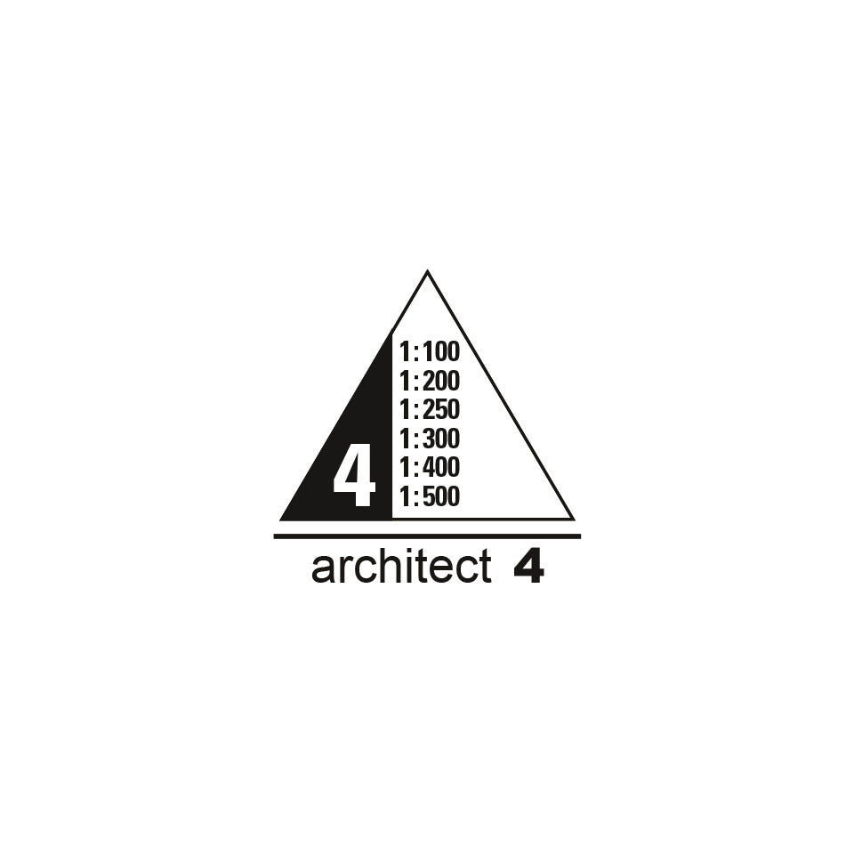 Dreikantmaßstab, weißer Kunststoff, 3 farbige Hohlkehlen, 30 cm, Teilung architect 4 RUMOLD 160/4/30