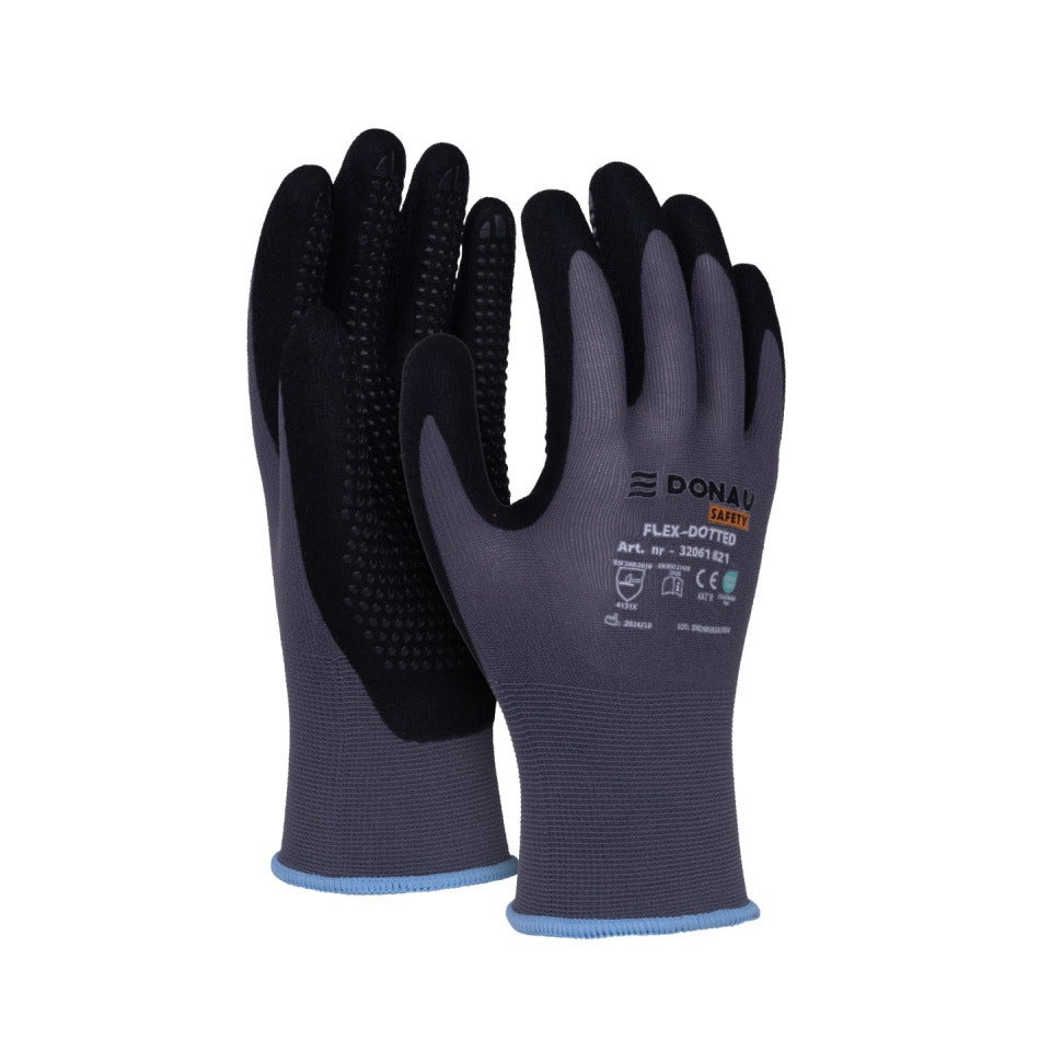 Arbeitshandschuh Professional, Größe 9=L, Noppen, Kategorie II, grau/schwarz DONAU 32061821-09 DONAU 32061821-09 Noppen, 9=L, Kateg.II