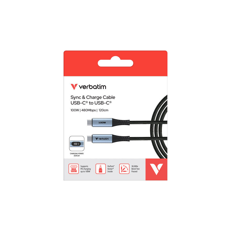 Ladekabel USB-C, 120 cm, 100W, LED, schwarz/silber VERBATIM 31848
