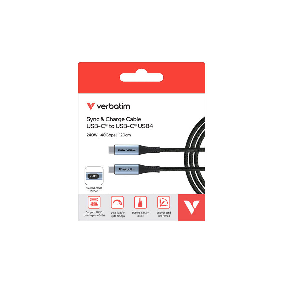 Ladekabel USB-C, 120 cm, 240W, LED, schwarz/silber VERBATIM 31849