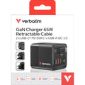 Ladegerät Charger, 65W, 3-fach Kabeleinzug, schwarz VERBATIM 32217