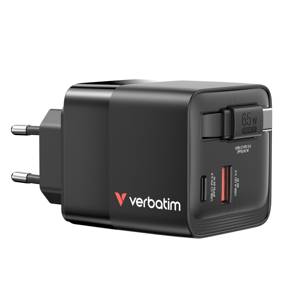 Ladegerät Charger, 65W, 3-fach Kabeleinzug, schwarz VERBATIM 32217