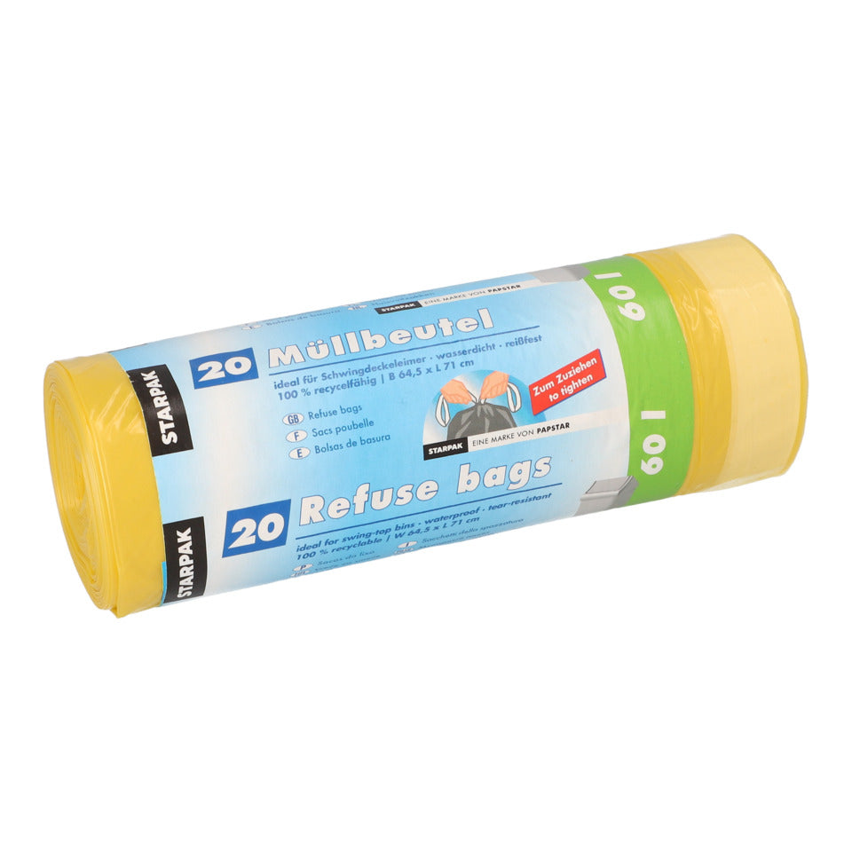 Müllbeutel mit Zugband, 60L, 20 Stück, gelb STARPAK 14197 STARPAK 14197 LDPE 60Lit