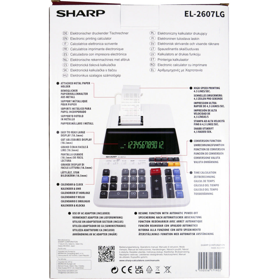 Tischrechner EL-2607, druckend, 12-stellig, weiß SHARP SH-EL2607LG
