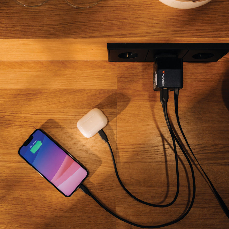 Ladegerät Charger, 65W, 3-fach Kabeleinzug, schwarz VERBATIM 32217