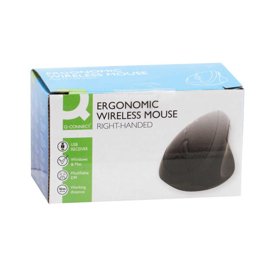 Maus Vertical Ergo - Rechtshänder, 6 Tasten, 1600dpi, kabellos, schwarz Q-CONNECT KF15116