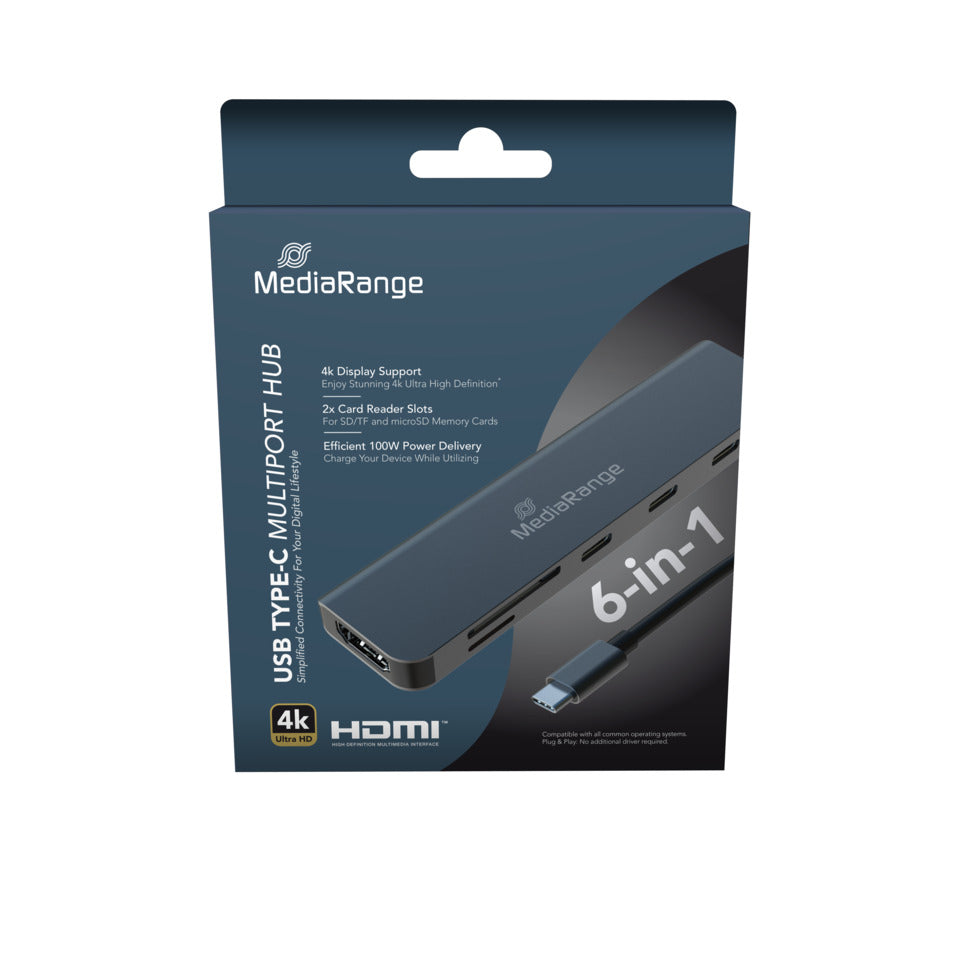 Multiport Adapter 6-in-1, USB C, silber MEDIARANGE MRCS519 MEDIARANGE MRCS519 6fach Multiport
