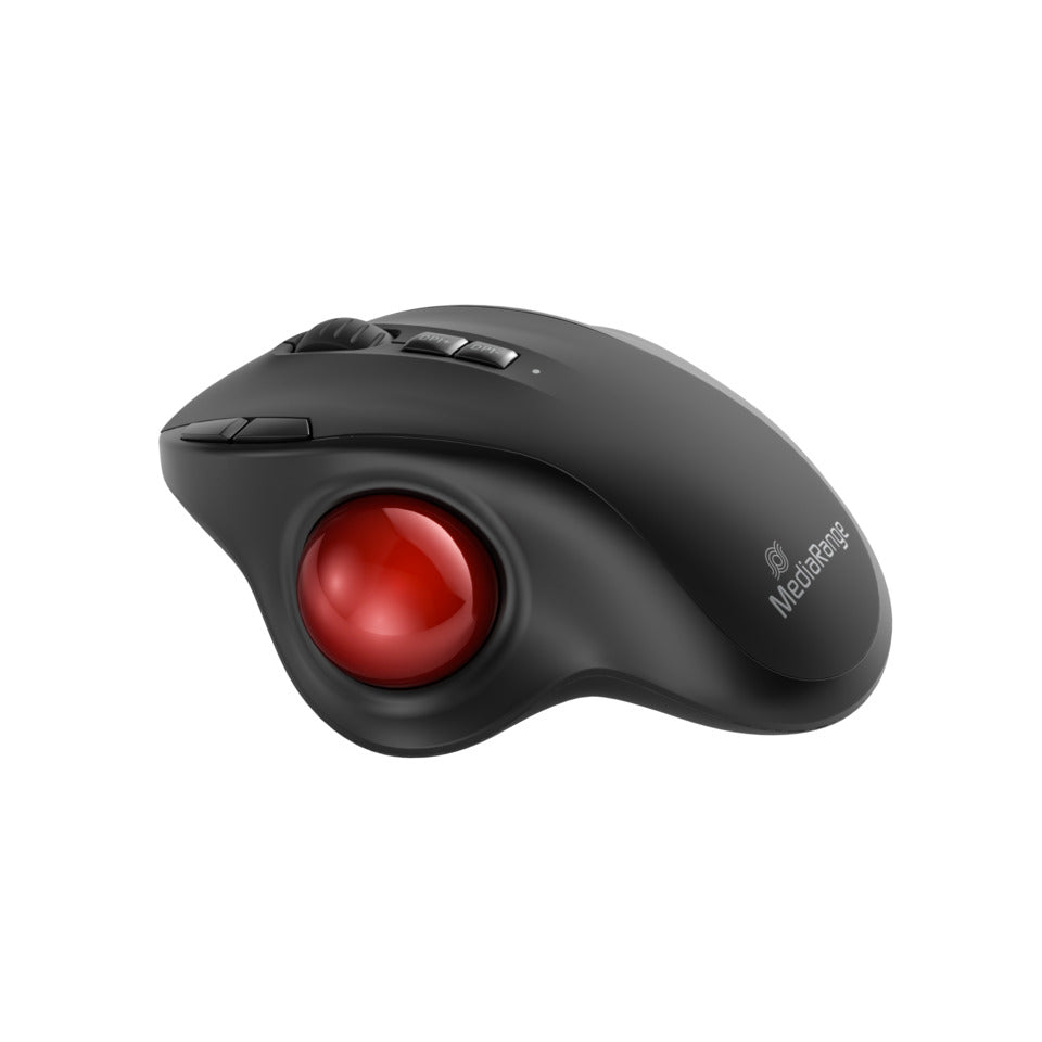 Trackball Funkmaus - Rechtshänder, 7 Tasten, 2400dpi, optisch, kabellos, schwarz/rot MEDIARANGE MROS263 MEDIARANGE MROS263 7-Tasten Akku