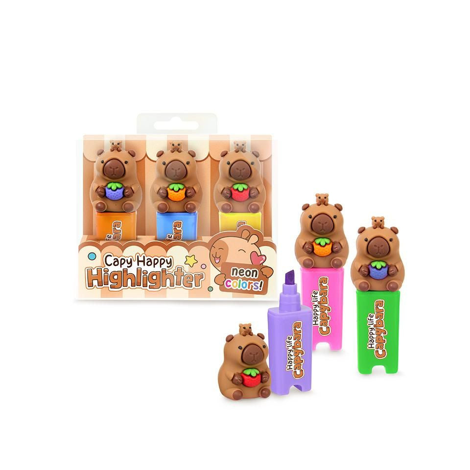 Textmarker Squishy Happy Life Capybara, 3 Stück, sortiert TRENDHAUS 967091 TRENDHAUS 967091 Happy Life Capybara