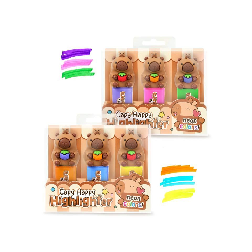 Textmarker Squishy Happy Life Capybara, 3 Stück, sortiert TRENDHAUS 967091 TRENDHAUS 967091 Happy Life Capybara