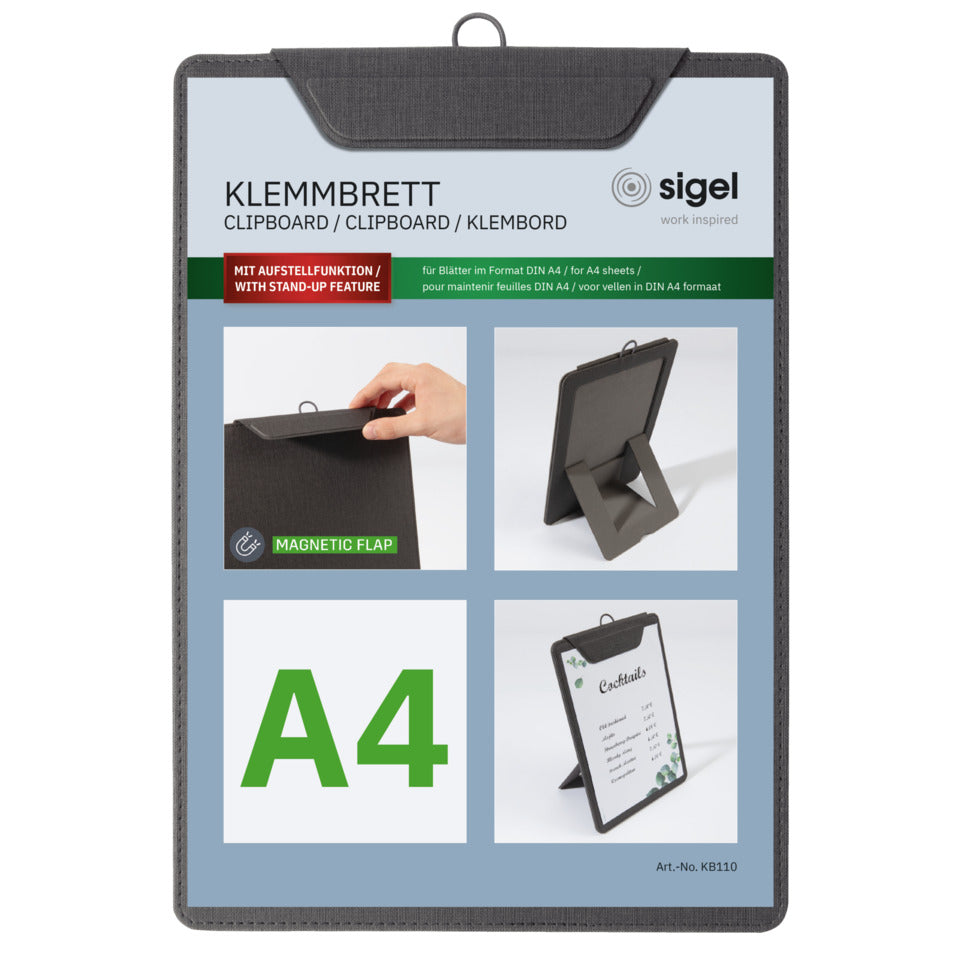 Speisekarten-Klemmbrett, A4, anthrazit SIGEL KB110 SIGEL KB110 Magnetklappe