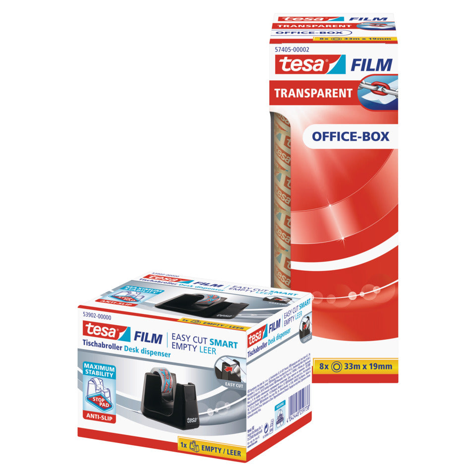 Tischabroller Easy Cut Smart schwarz   inklusive 8 Rollen 33mx19mm transparent TESA 53906-00000 TESA 53906-00000-01 19mm x33m Easy Cut
