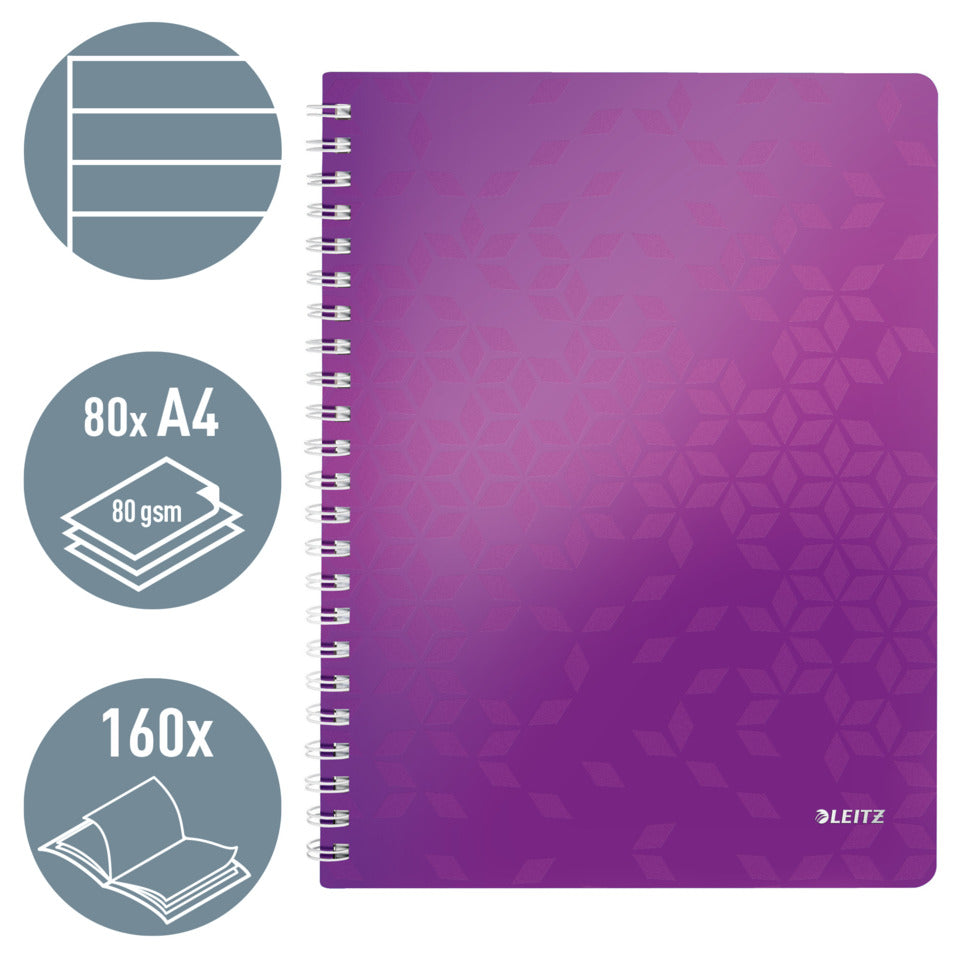 Collegeblock WOW, A4, PP, liniert, holzfrei, 80 Blatt, violett LEITZ 46370062 LEITZ 4637-00-62  80Bl liniert