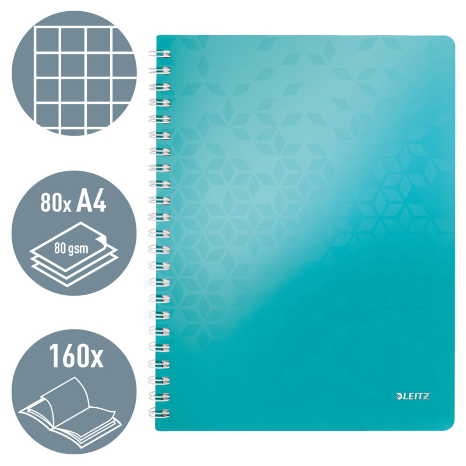 Collegeblock WOW, A4, PP, kariert, holzfrei, 80 Blatt, eisblau LEITZ 46380051 LEITZ 4638-00-51 kariert