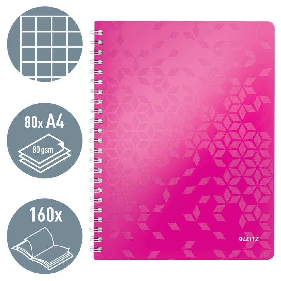 Collegeblock WOW, A4, PP, kariert, holzfrei, 80 Blatt, pink LEITZ 46380023 LEITZ 4638-00-23 kariert
