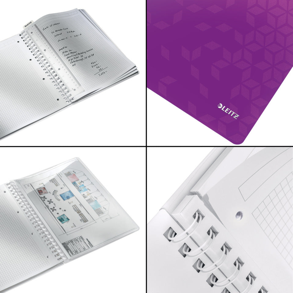 Collegeblock WOW, A4, PP, kariert, holzfrei, 80 Blatt, violett LEITZ 46380062 LEITZ 4638-00-62 kariert