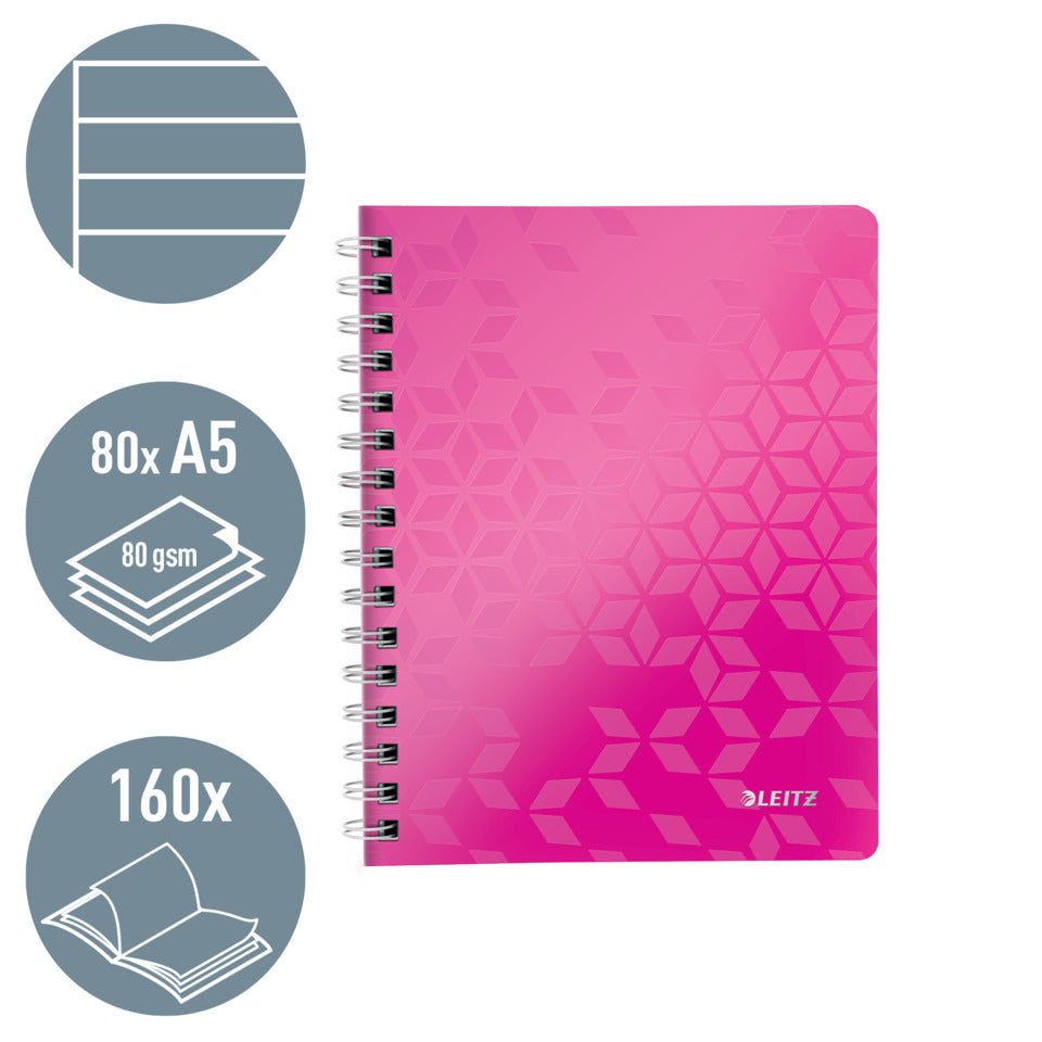 Collegeblock WOW, A5, PP, liniert, holzfrei, 80 Blatt, pink LEITZ 46390023 LEITZ 4639-00-23  80Bl lin.