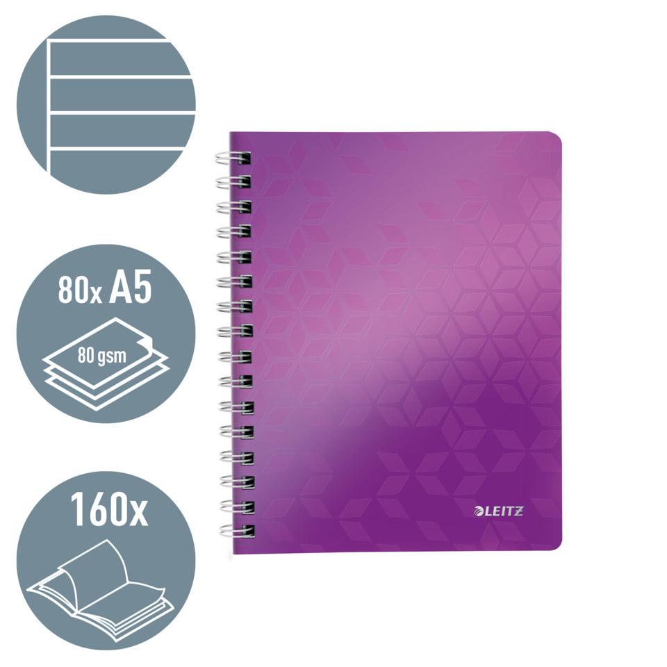 Collegeblock WOW, A5, PP, liniert, holzfrei, 80 Blatt, violett LEITZ 46390062 LEITZ 4639-00-62  80Bl lin.
